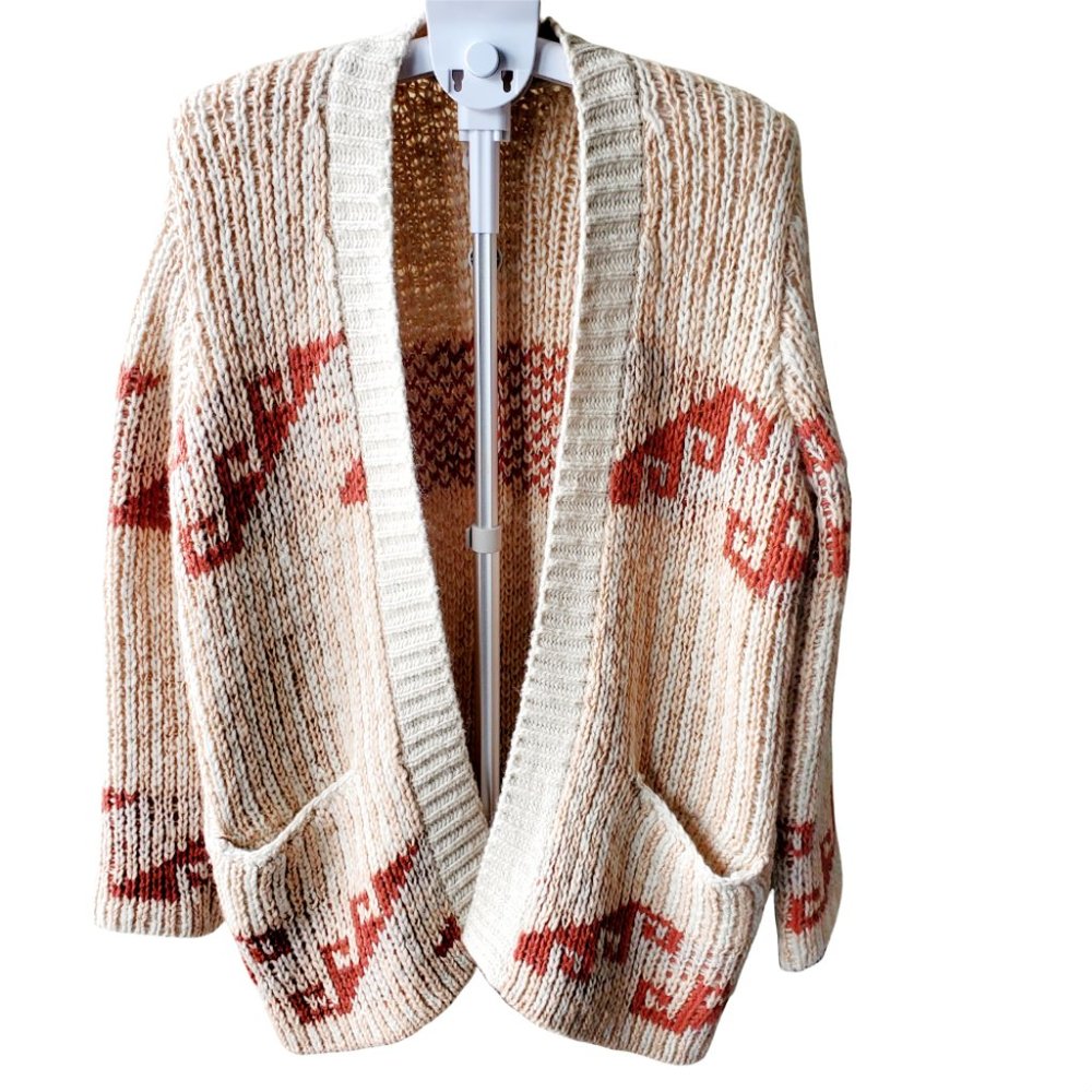Free People Oversized Retro Trendy Chunky Knit Wool Blend Open Front Cardigan. L